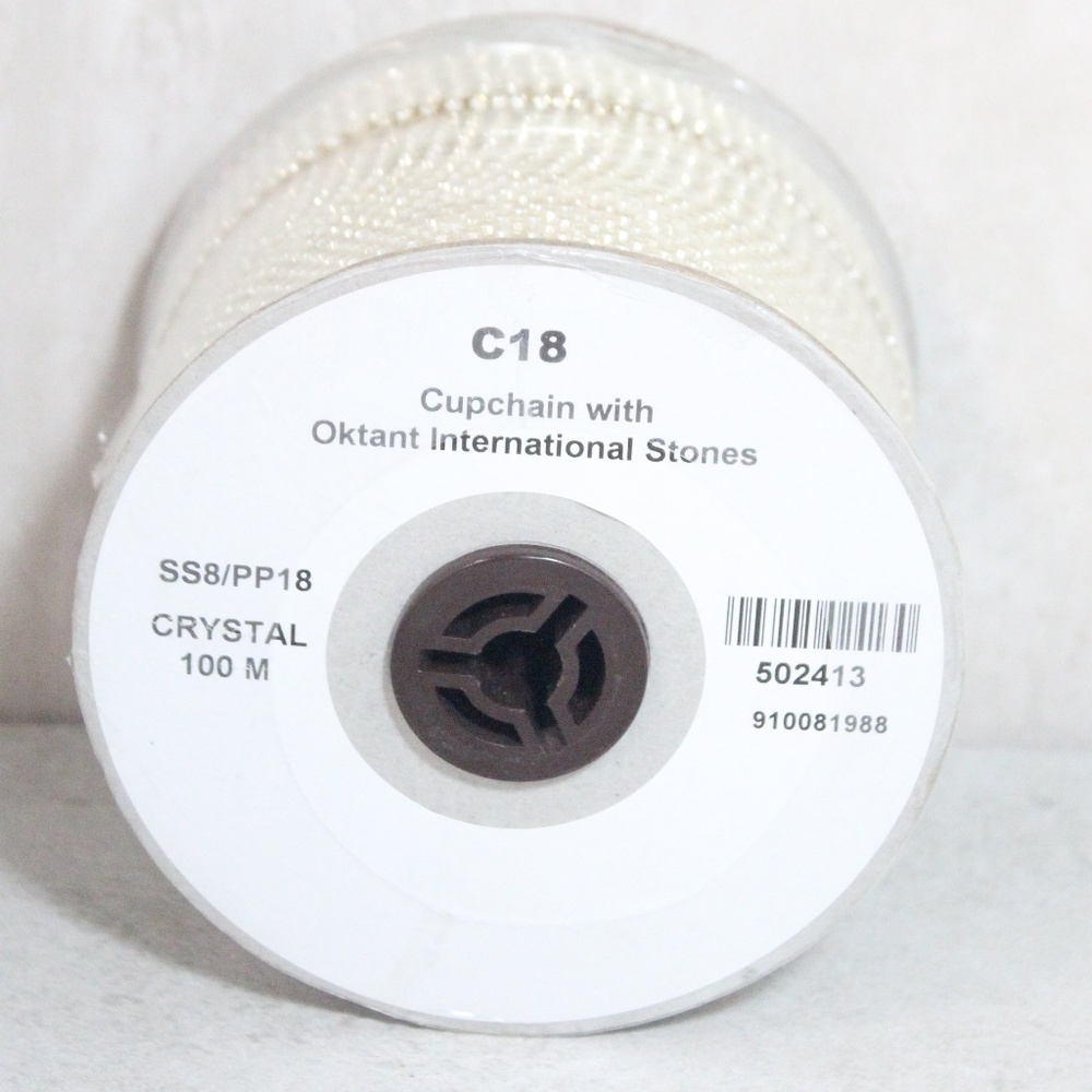 Oktant Clear Crystal Stone Cupchain 100 Meter Roll